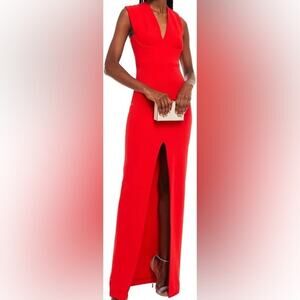 Solace London Red Ziva Crepe Maxi Dress Size 4 Sleeveless High Slit